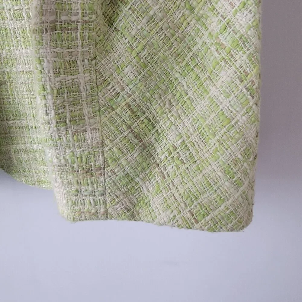 Talbots womens Lime Green Tweed Blazer SZ 18 pockets Single Button Fully Lined
